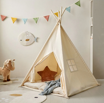 Spielzelt Tipi für Kinder mit Fenster und Bodenmatte